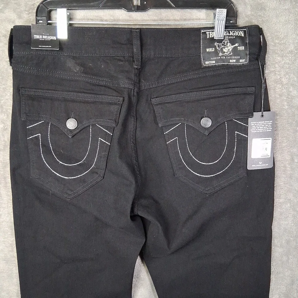 New True Religion Ricky Flap Jeans Mens Size 34x34 Black Relaxed Straight Stretc